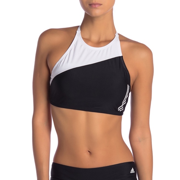 High Neck Colorblock Laceup Bikini Top 